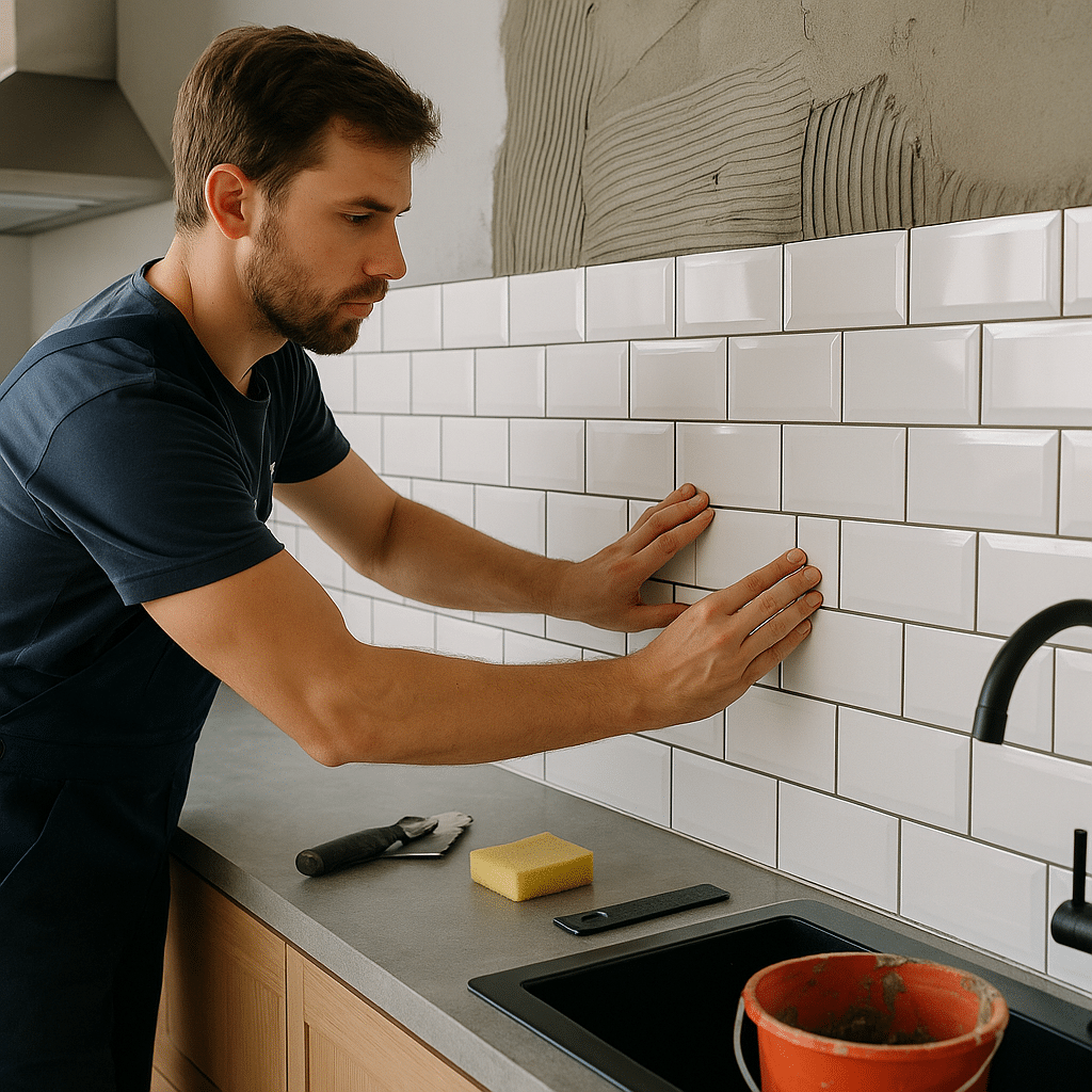 Illustration générée pour l’article : Comment poser du carrelage mural dans une cuisine
