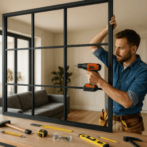 Illustration générée pour l’article : DIY : fabriquer une verrière d’intérieur