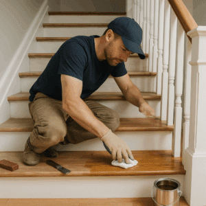 Illustration générée pour l’article : Rénover un escalier en bois sans remplacer les marches