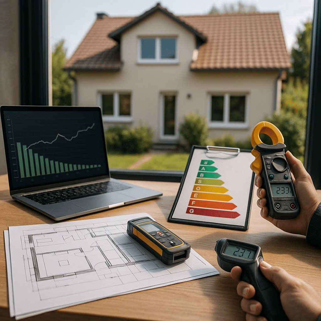 Illustration générée pour l’article : Mesurer les économies d’énergie après rénovation : méthodes et outils 2026
