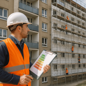 Illustration générée pour l’article : Rénovation énergétique en copropriété : contraintes et aides disponibles en 2026