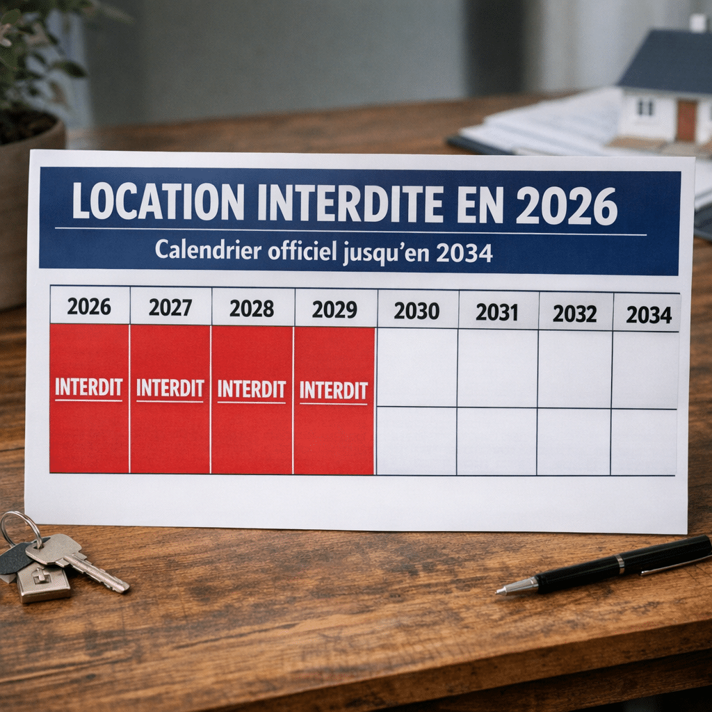 Illustration générée pour l’article : Location interdite en 2026 : calendrier officiel jusqu’en 2034