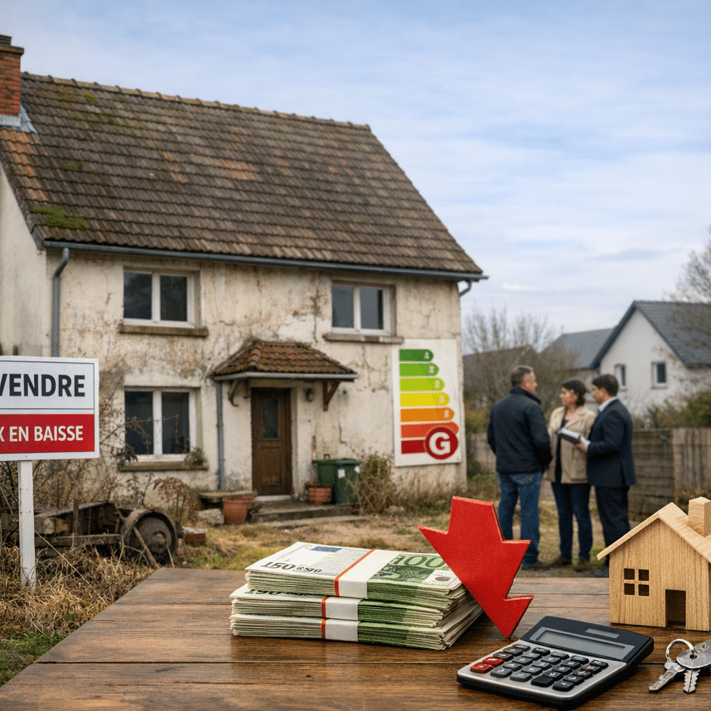 Illustration générée pour l’article : Maison classée G : combien perd-elle en valeur en 2026 ?