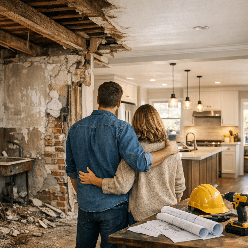 Illustration générée pour l’article : Acheter pour rénover : bonne ou mauvaise idée ?