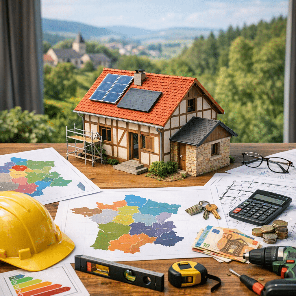 Illustration générée pour l’article : Aides rénovation par région : guide complet France 2026