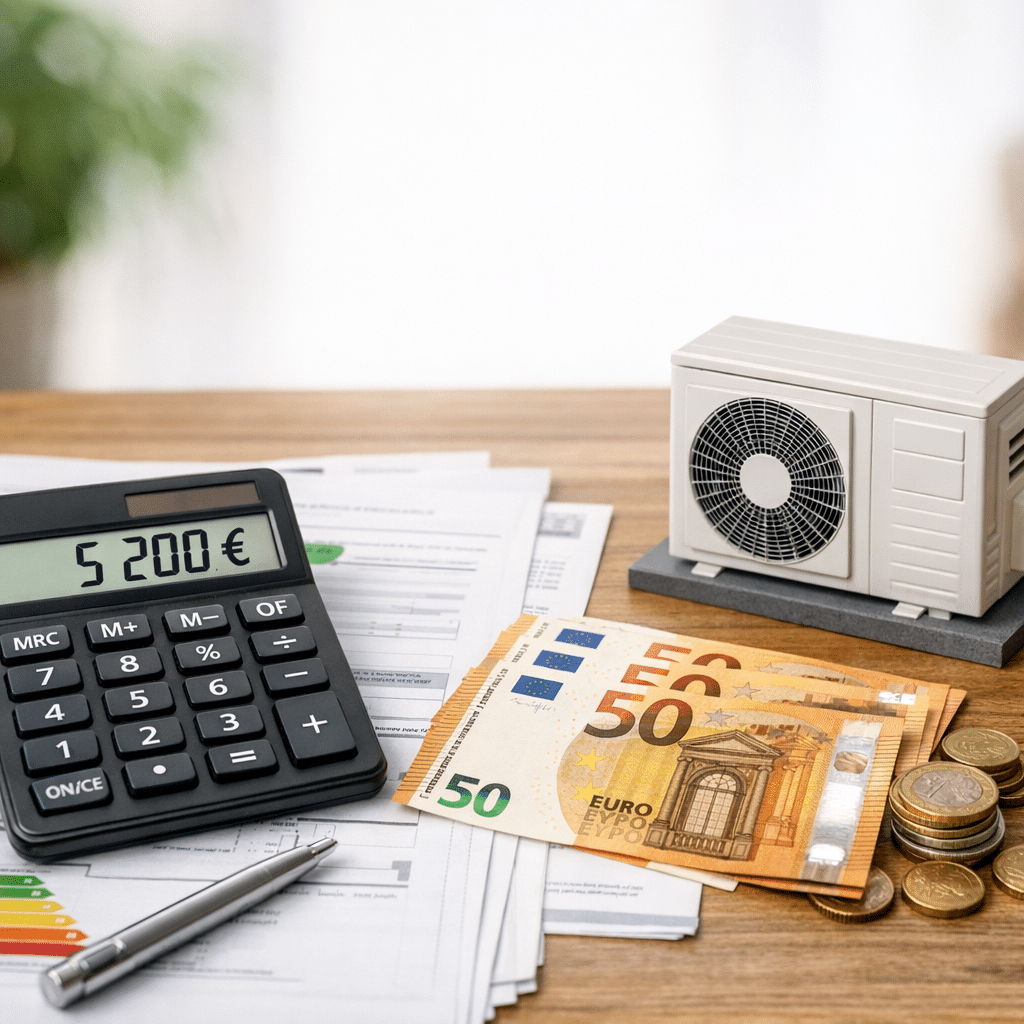 Illustration générée pour l’article : Combien coûte une pompe à chaleur avec toutes les aides déduites ?