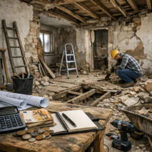 Illustration générée pour l’article : Combien prévoir pour rénover une maison ancienne en mauvais état ?