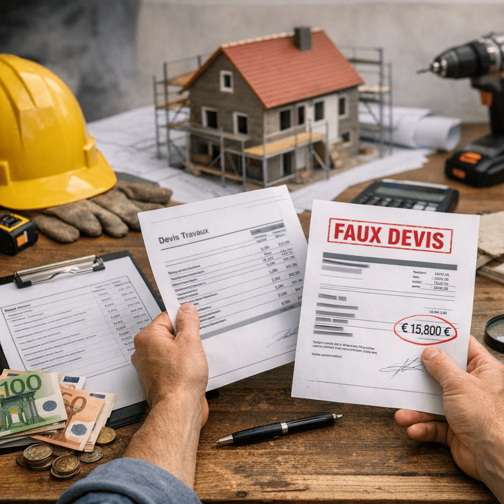 Illustration générée pour l’article : Devis travaux : comment éviter les arnaques en 2026 ?