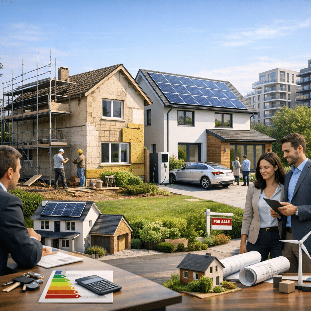 Illustration générée pour l’article : Marché immobilier 2026 : impact de la rénovation énergétique