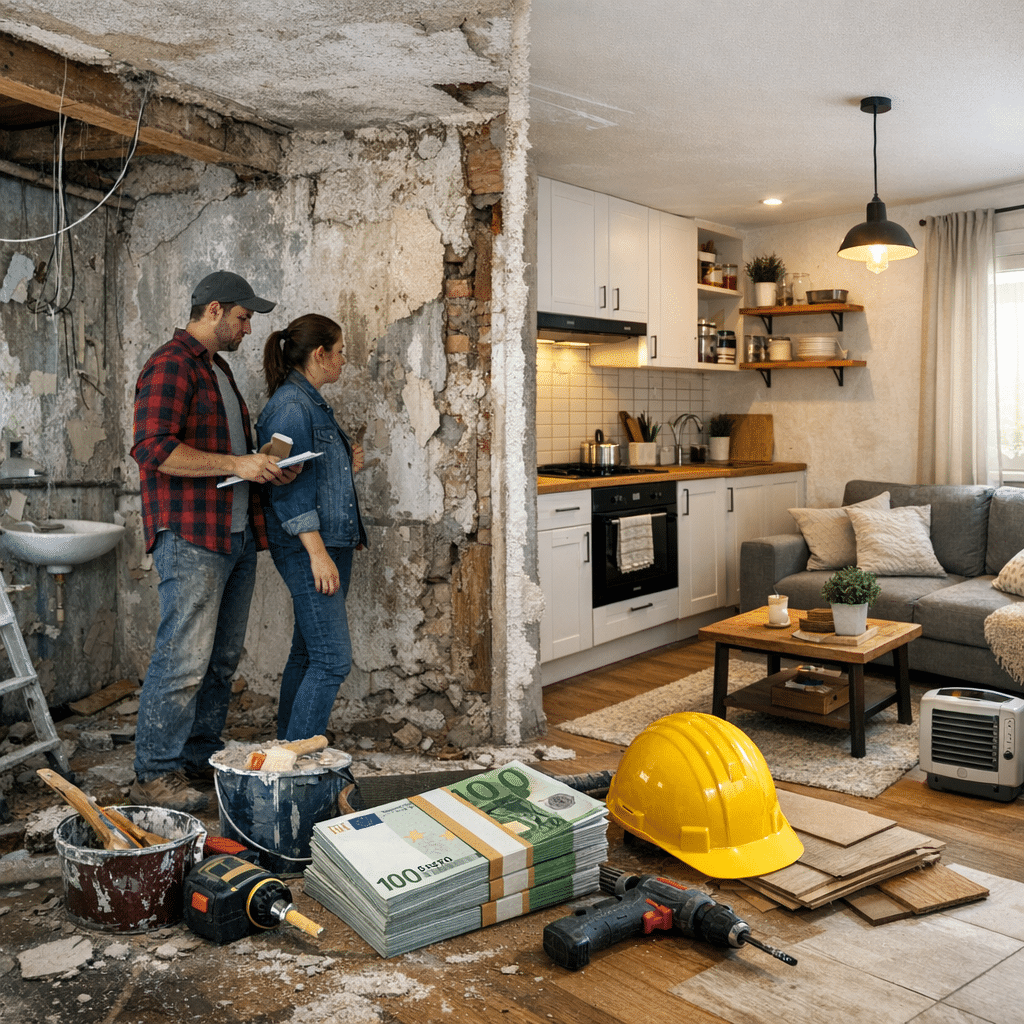 Illustration générée pour l’article : Peut-on rénover une maison avec 10 000 € ? (cas concrets)