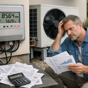 Illustration générée pour l’article : Pourquoi ma pompe à chaleur consomme trop ?
