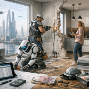 Illustration générée pour l’article : Prix au m² des travaux en 2065 : guide complet par type de rénovation