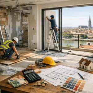 Illustration générée pour l’article : Travaux rénovation Bordeaux : budget moyen en 2025