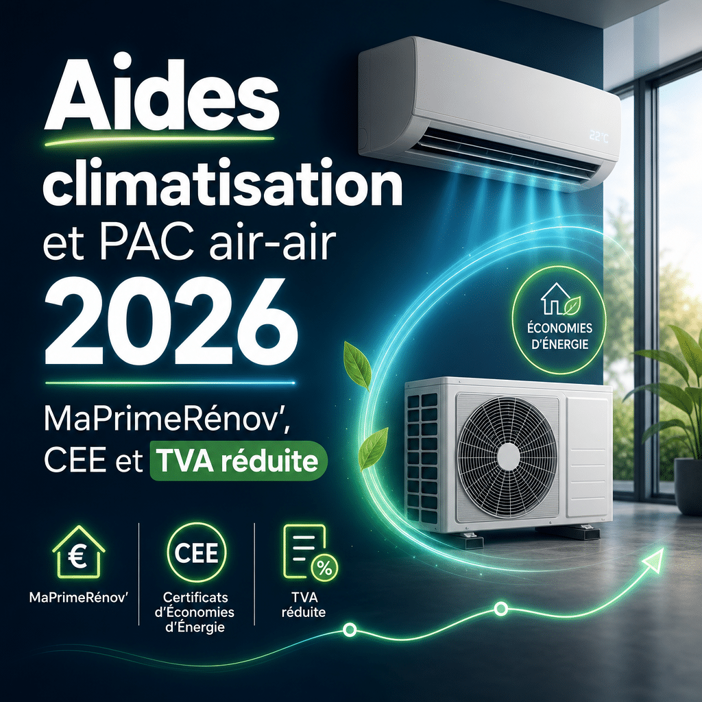 Aides climatisation et PAC air-air 2026 : MaPrimeRénov’, CEE et TVA réduite