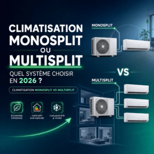 Illustration générée pour l’article : Climatisation monosplit ou multisplit : quel système choisir en 2026 ?