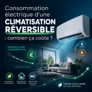 Illustration générée pour l’article : Consommation électrique d'une climatisation réversible : combien ça coûte ?