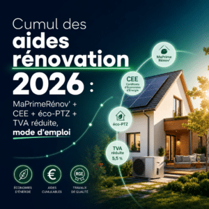 Illustration générée pour l’article : Cumul des aides rénovation 2026 : MaPrimeRénov' + CEE + éco-PTZ + TVA réduite, mode d'emploi