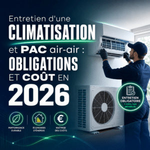 Illustration générée pour l’article : Entretien d'une climatisation et PAC air-air : obligations et coût en 2026