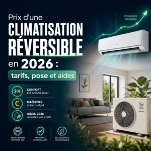 Illustration générée pour l’article : Prix d'une climatisation réversible en 2026 : tarifs, pose et aides