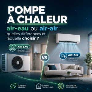 Illustration générée pour l’article : Pompe à chaleur air-eau ou air-air : quelles différences et laquelle choisir ?