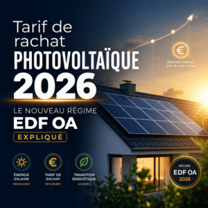 Illustration générée pour l’article : Tarif de rachat photovoltaïque 2026 : le nouveau régime EDF OA expliqué