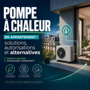 Illustration générée pour l’article : Pompe à chaleur en appartement : solutions, autorisations et alternatives